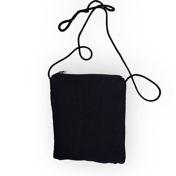 Floral Fabric‎ Shoulder Bag 10x8 Black Cord Orange Embroidered Flowers Zip Top - Picture 2 of 7